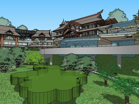 High-end resort club-style park landscape design sketchup model 3D Model