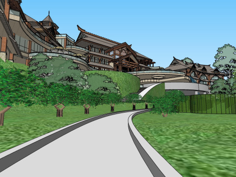 High-end resort club-style park landscape design sketchup model 3D Model