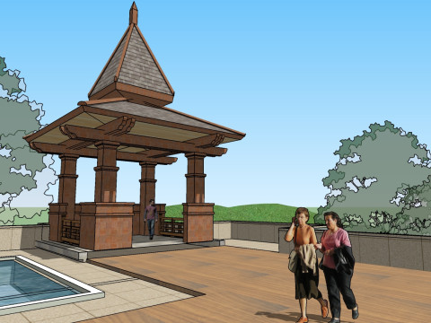 High-end resort club-style park landscape design sketchup model 3D Model