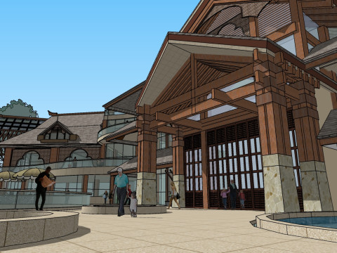 High-end resort club-style park landscape design sketchup model 3D Model