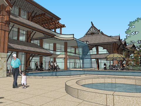 High-end resort club-style park landscape design sketchup model 3D Model