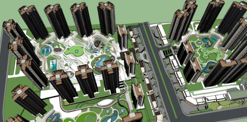 International style SU model of modern high-rise buildings 3D Модель .c4d .max .obj .3ds .fbx .stl .blend
