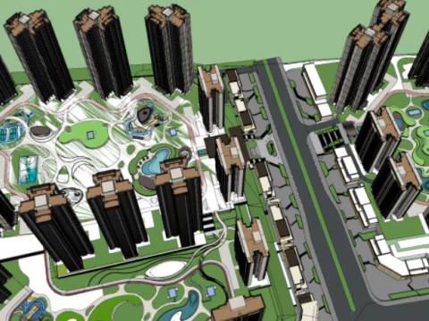 Модель современных высотных зданий в международном стиле SU. 3D Модель