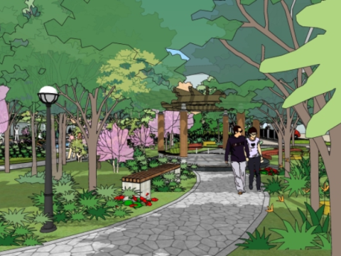 Park landscape SU model Modelo 3D