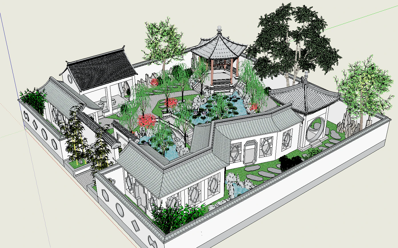 Sketchup model of classical garden 3D Model .c4d .max .obj .3ds .fbx .stl .blend 