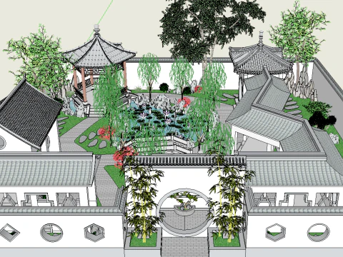 Sketchup model of classical garden 3D Model