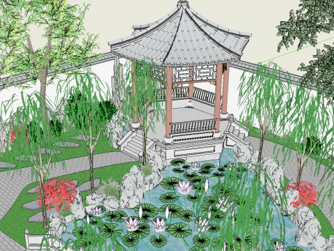 Sketchup model of classical garden 3D Model