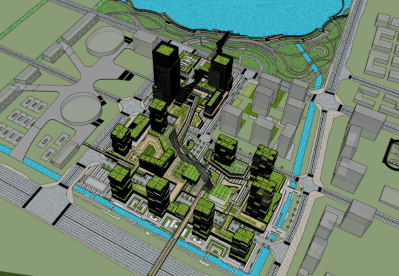 SU Model of a Smart Valley Commercial Office Concept Building in a City Model 3D .c4d .max .obj .3ds .fbx .stl .blend 