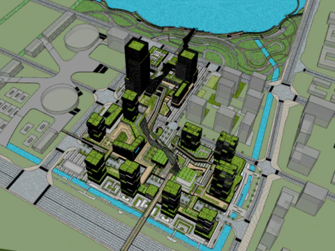 SU Model of a Smart Valley Commercial Office Concept Building in a City 3D Model