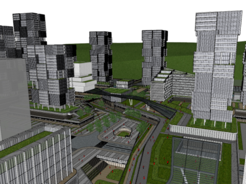 SU Model of a Smart Valley Commercial Office Concept Building in a City Model 3D