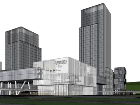 SU Model of a Smart Valley Commercial Office Concept Building in a City 3D Model