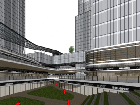 SU Model of a Smart Valley Commercial Office Concept Building in a City 3D Model