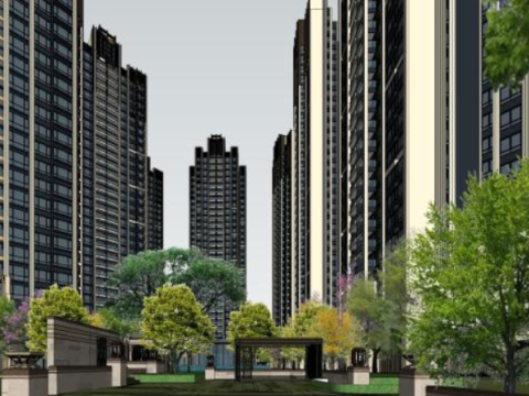 SU model for high-rise residential buildings and community supporting buildings 3D 模型
