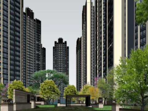 SU model for high-rise residential buildings and community supporting buildings 3D Model
