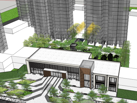 Modern Style Demonstration Zone Landscape SU Mode 3D Model