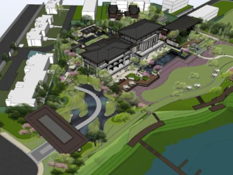 Fine sketchup model for landscape design in high-end atmospheric demonstration area 3D Model