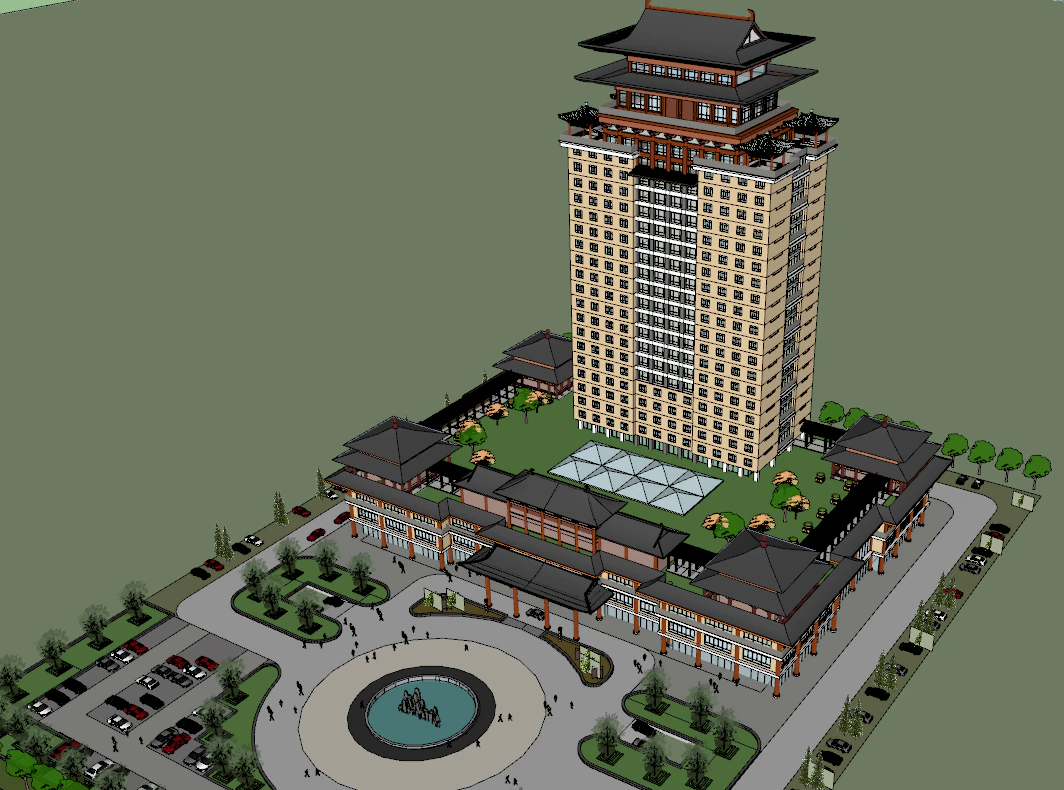 Hantang Style Hotel Plan 3D Model .c4d .max .obj .3ds .fbx .stl .blend