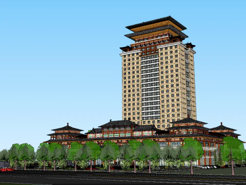 Hantang Style Hotel Plan 3D Model
