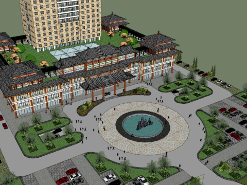 Hantang Style Hotel Plan 3D Model