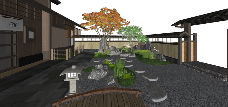 Outdoor Japanese dry landscape design su model 3D मॉडल .c4d .max .obj .3ds .fbx .stl .blend