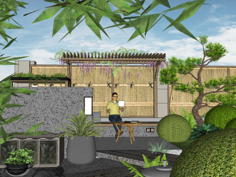 Outdoor Japanese dry landscape design su model 3D मॉडल