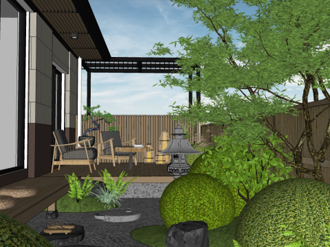 Outdoor Japanese dry landscape design su model 3D मॉडल