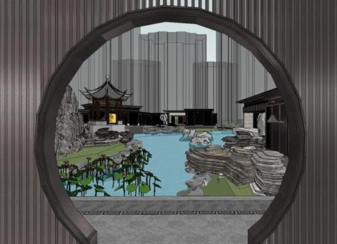 SU Model of Conceptual Architecture in a Demonstration Zone 3D Model .c4d .max .obj .3ds .fbx .stl .blend