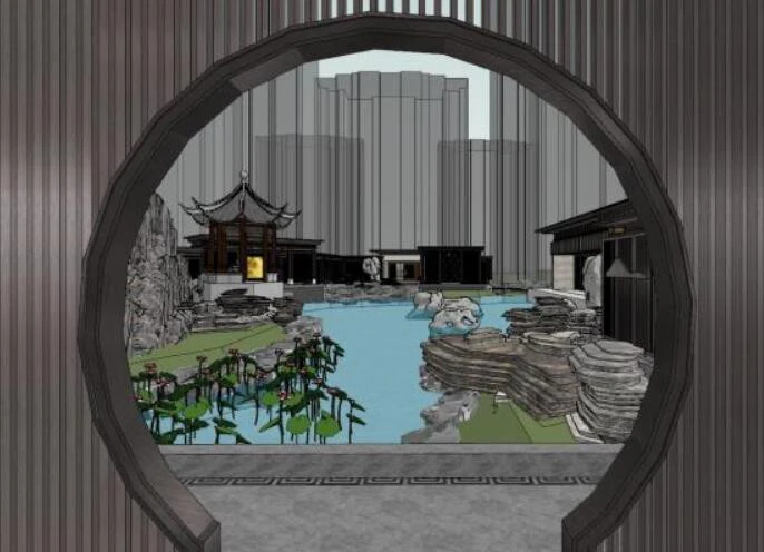 Mod&egrave;le SU d'architecture conceptuelle dans une zone de d&eacute;monstration Modèle 3D .c4d .max .obj .3ds .fbx .stl .blend 