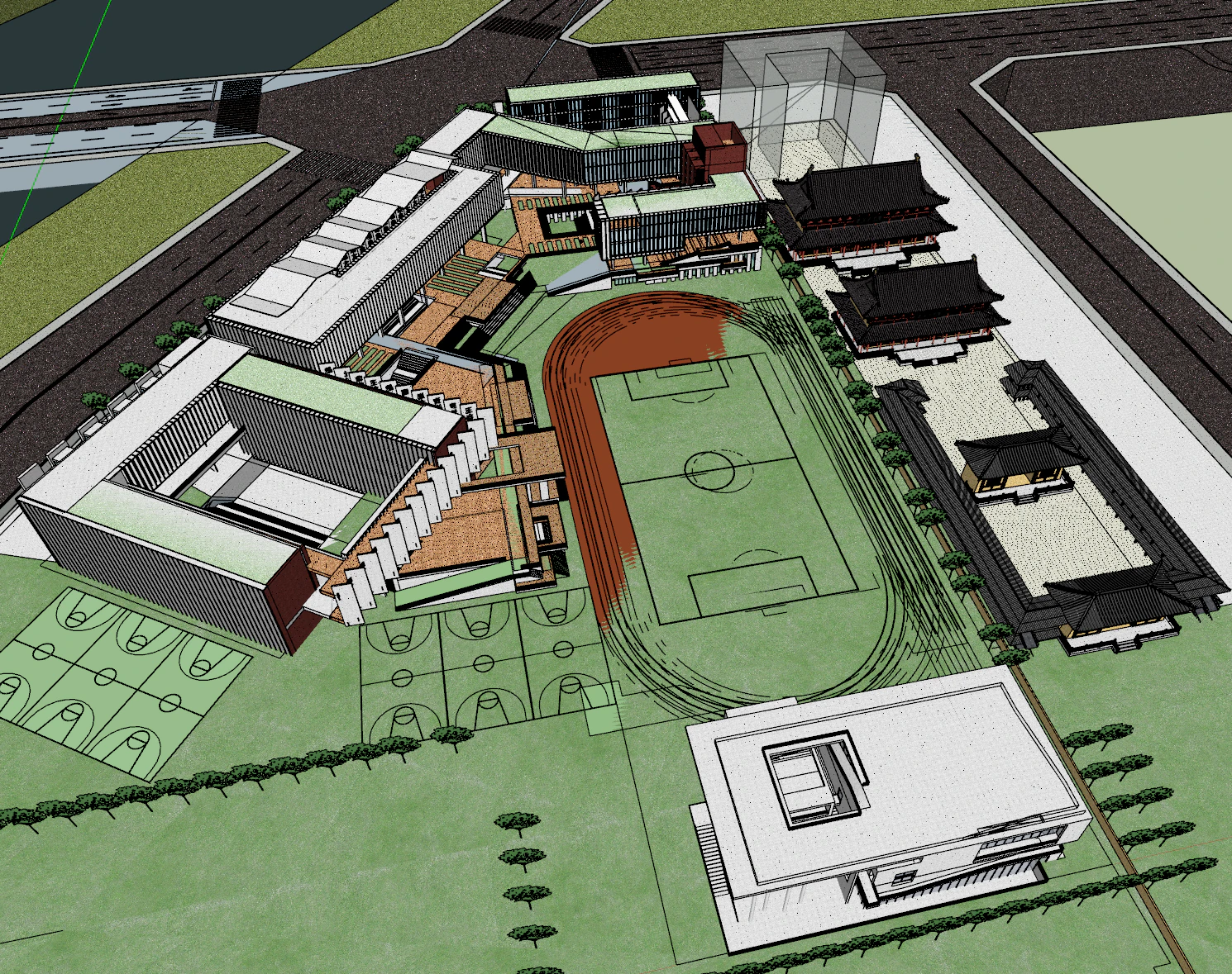 SU model of nine-year school architecture 3D Model .c4d .max .obj .3ds .fbx .stl .blend 