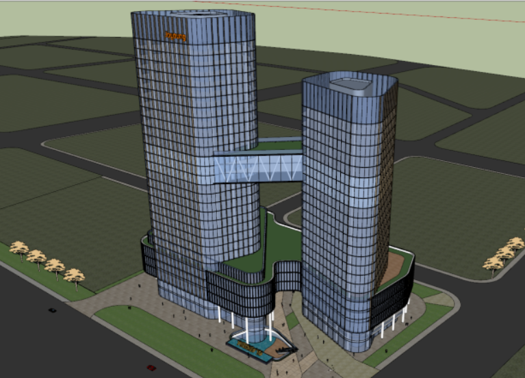 Modern style high-rise commercial and office building SU model Model 3D .c4d .max .obj .3ds .fbx .stl .blend 