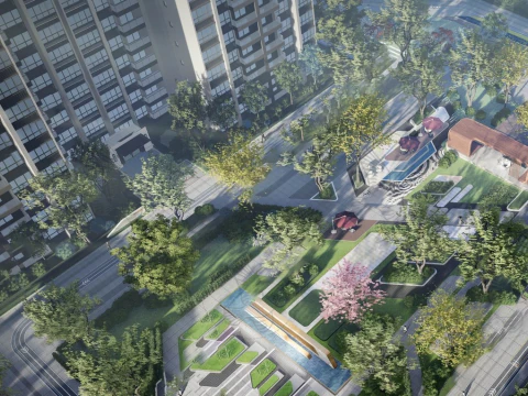 Butik Topluluk Konutu Modern Yeni Peyzaj Su Modeli 3D Model