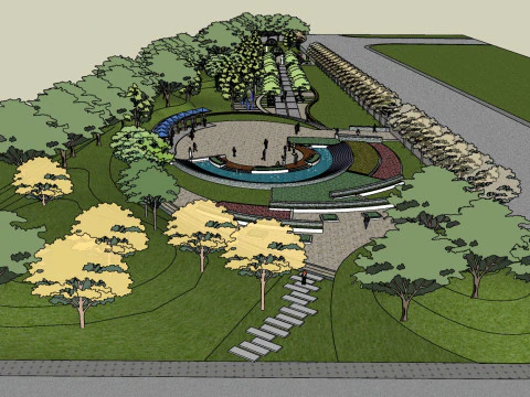 K&uuml;&ccedil;&uuml;k cadde parkları i&ccedil;in peyzaj tasarımının eskiz modeli 3D Model