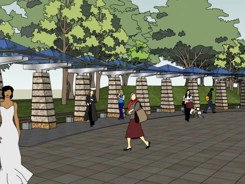 K&uuml;&ccedil;&uuml;k cadde parkları i&ccedil;in peyzaj tasarımının eskiz modeli 3D Model