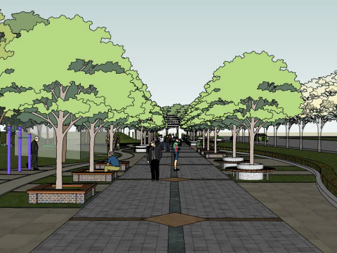 K&uuml;&ccedil;&uuml;k cadde parkları i&ccedil;in peyzaj tasarımının eskiz modeli 3D Model