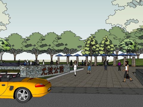 Sketchup model of landscape design for small street parks 3D 模型