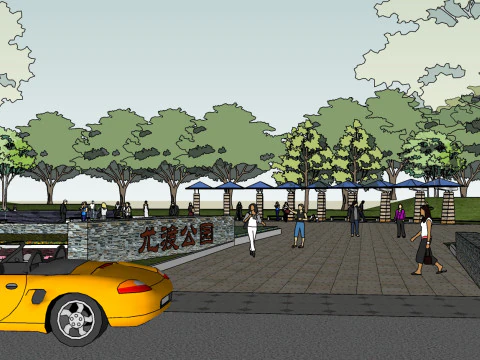 K&uuml;&ccedil;&uuml;k cadde parkları i&ccedil;in peyzaj tasarımının eskiz modeli 3D Model