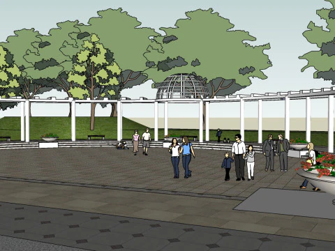 K&uuml;&ccedil;&uuml;k cadde parkları i&ccedil;in peyzaj tasarımının eskiz modeli 3D Model