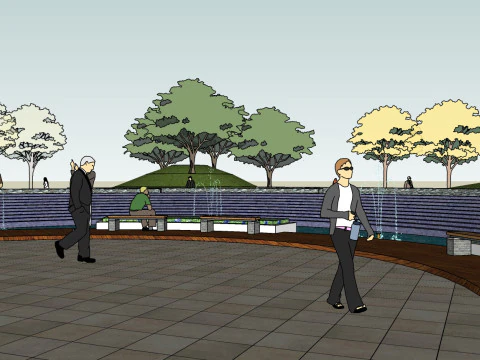 K&uuml;&ccedil;&uuml;k cadde parkları i&ccedil;in peyzaj tasarımının eskiz modeli 3D Model