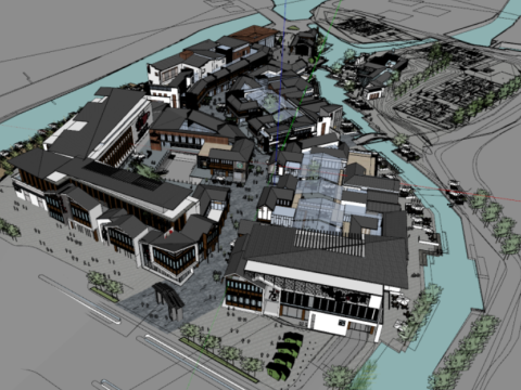 SU model of a commercial street building Model 3D