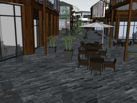 SU model of a commercial street building 3D Model