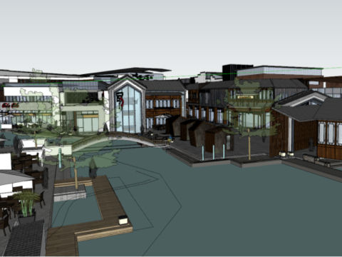 SU model of a commercial street building 3D Model