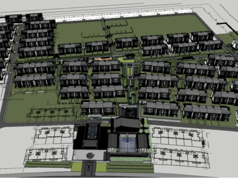Modèle SU d'une zone de démonstration et d'une rangée de bâtiments résidentiels de luxe Modèle 3D