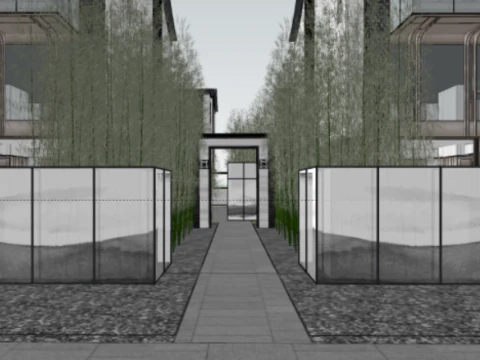 SU model of a demonstration area and a row of luxury residential buildings 3D Model