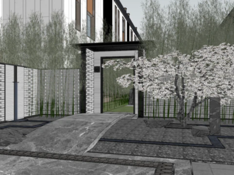 SU model of a demonstration area and a row of luxury residential buildings 3D Model