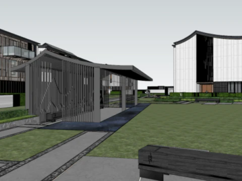 SU model of a demonstration area and a row of luxury residential buildings 3D Model