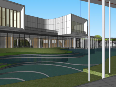 Architettura internazionale moderna della pietra d'acqua in una certa zona dimostrativa estetica Modello 3D