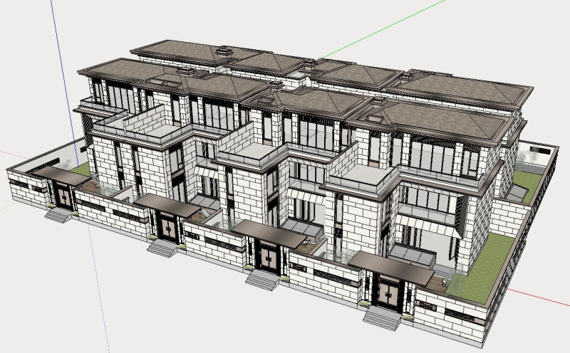 SU model of riverside townhouse building 3D Model .c4d .max .obj .3ds .fbx .stl .blend 