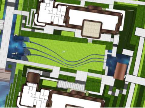 SU model of a modern high-rise mansion area and landscape in a city 3D Model