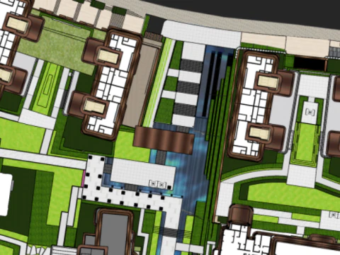 SU model of a modern high-rise mansion area and landscape in a city 3D Model