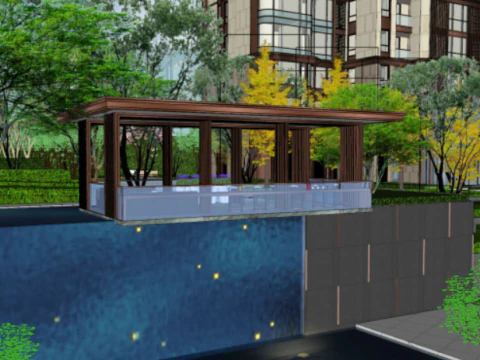 SU model of a modern high-rise mansion area and landscape in a city 3D Model